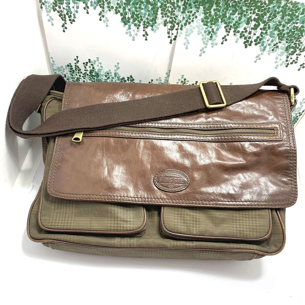 Fossil Leather & Fabric Messenger Laptop Adjustable Strap Bag Men’s